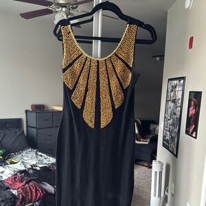 Elegant Black and Gold Beaded Dress